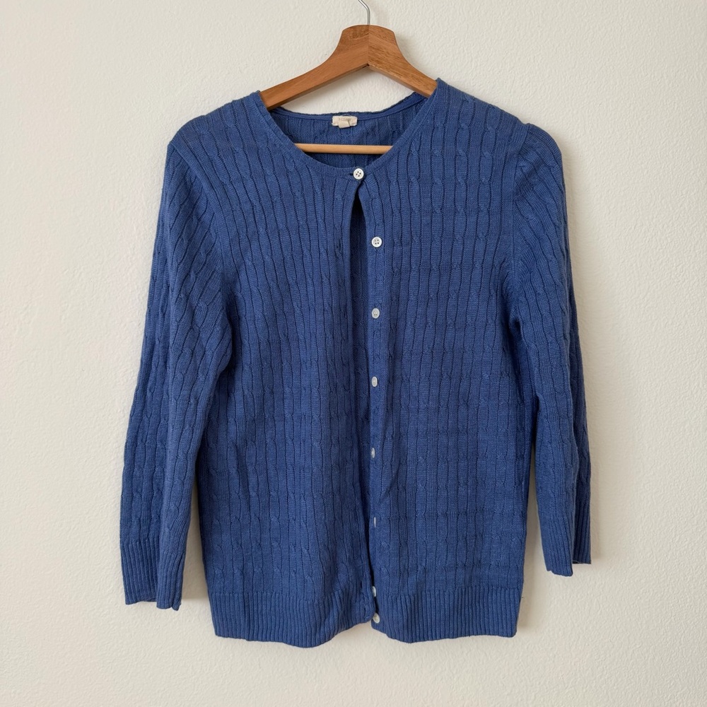 J. Crew 100% Linen Fine Cable Knit Cardigan Size Large L Blue Spring Feminine
